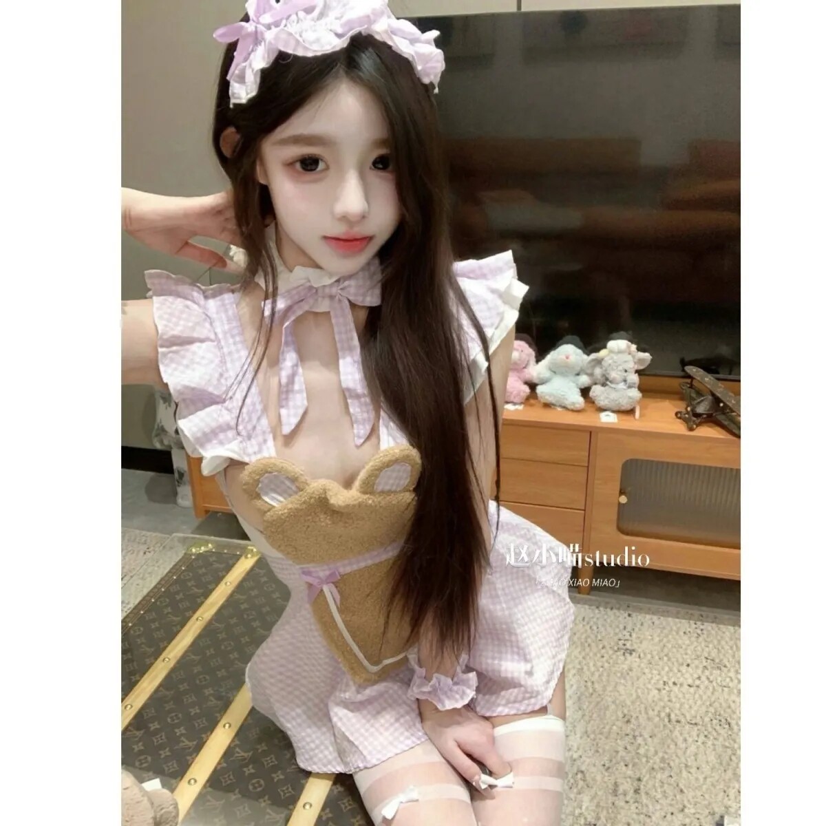 日系软妹春夏刺绣小黄鸡背带裤子