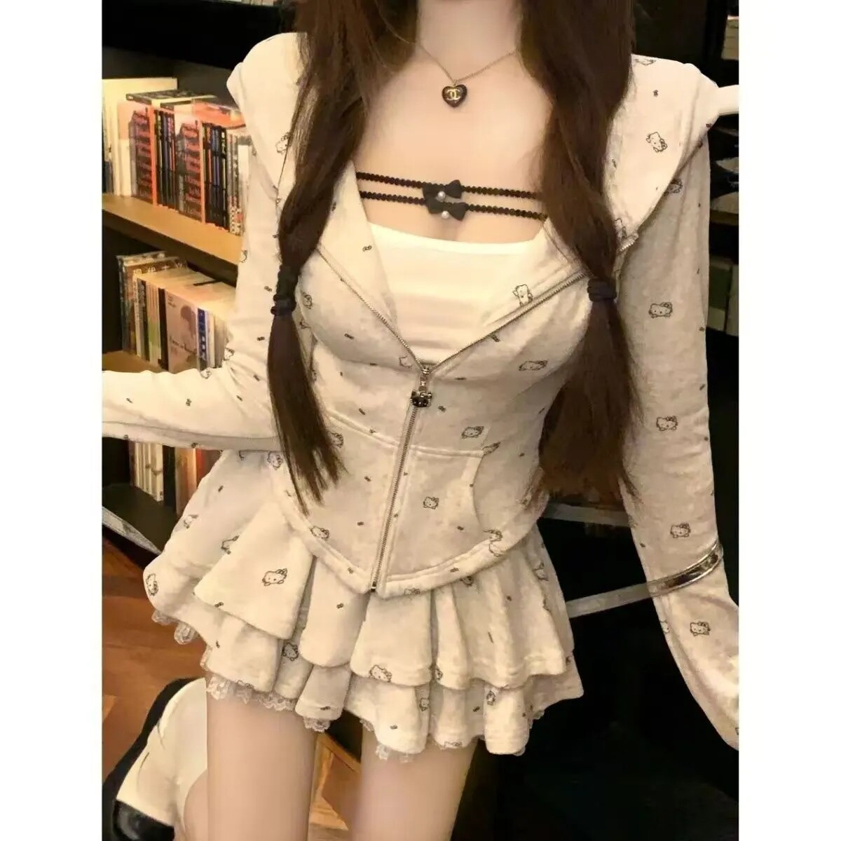 秋冬纯欲连帽显瘦卫衣短裙套装女