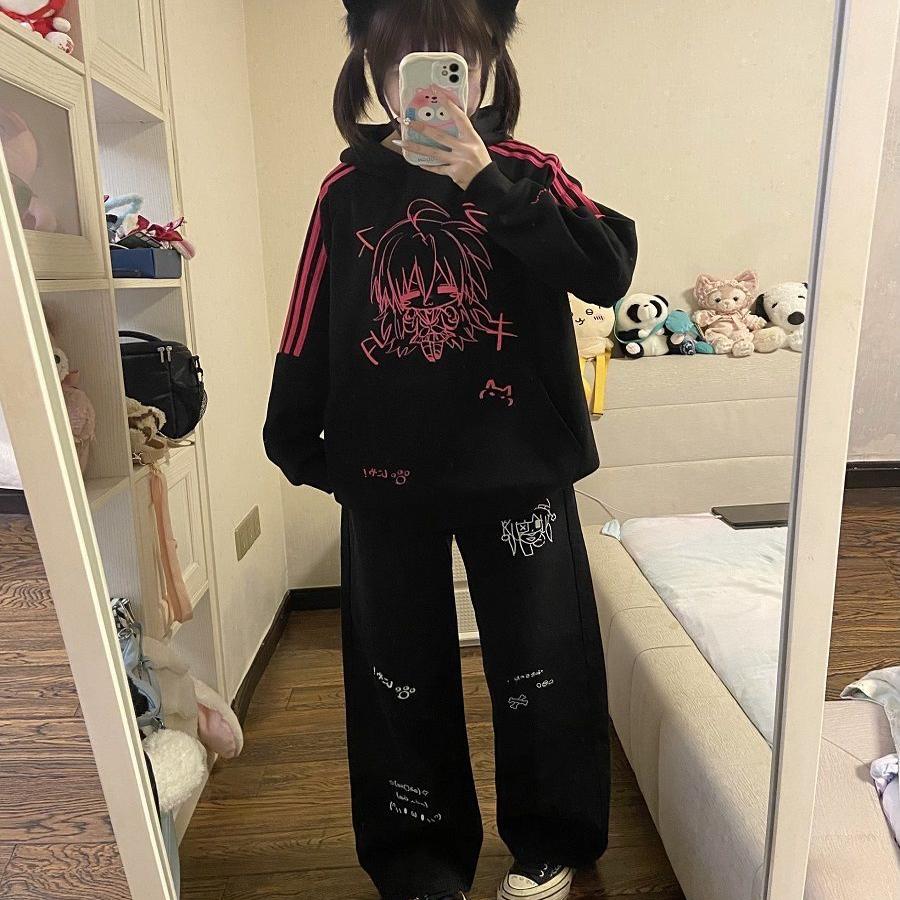 三道杠二次元宅系萌感连帽卫衣女