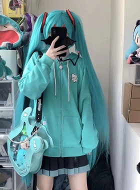 连帽卫衣女款慵懒风小众猫咪刺绣卡通秋新款宽松可爱百搭开衫外套