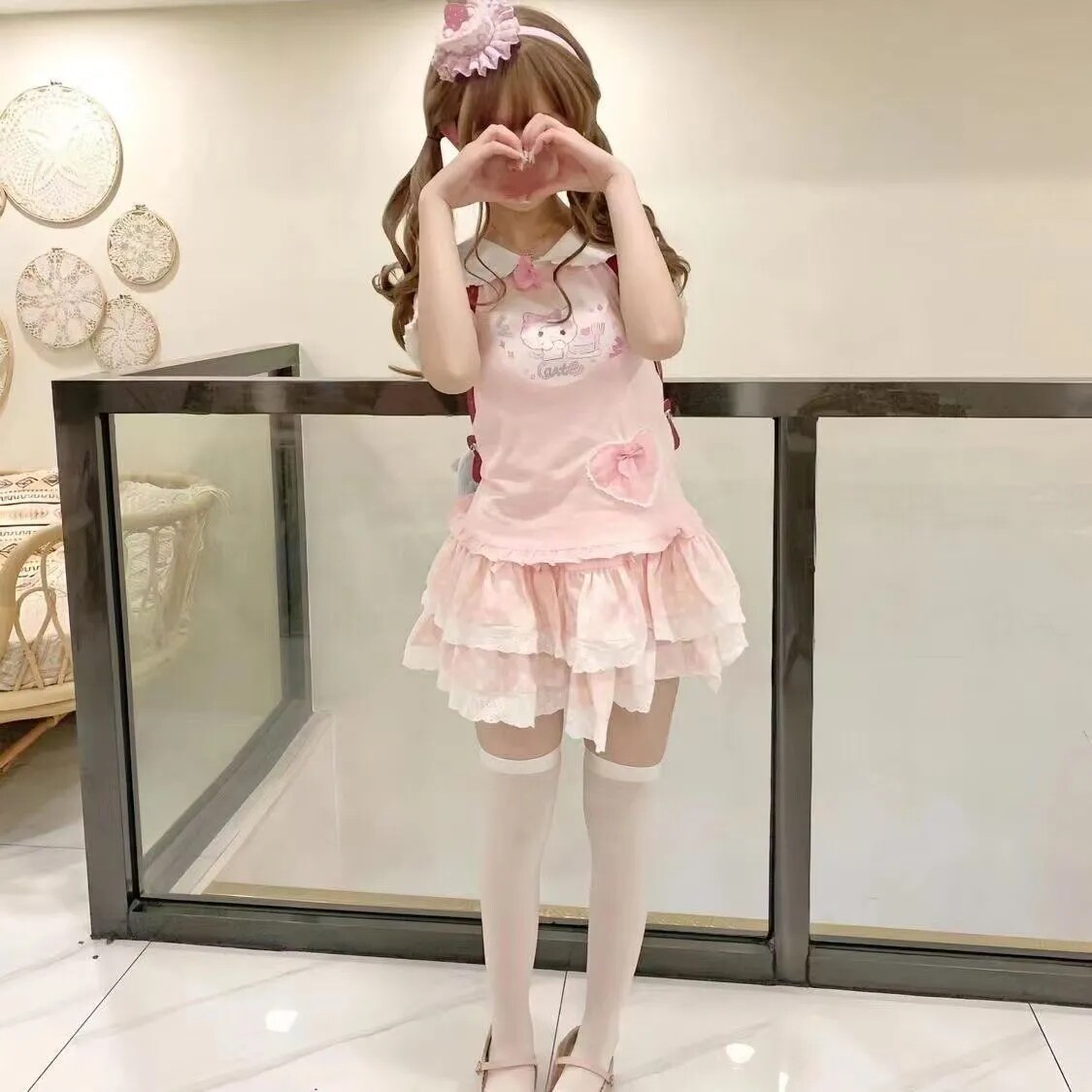 萝莉夏季甜美T恤女蛋糕裙女套装