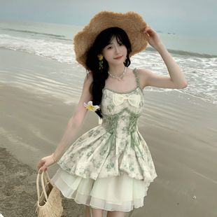 春季新款学院风精灵森林收腰公主吊带裙荷叶边防晒显瘦开衫两件套