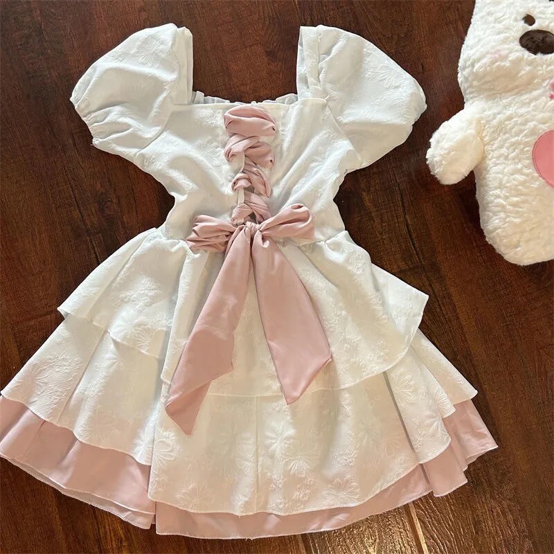甜辣妹白色连衣裙女泡泡袖蓬蓬裙