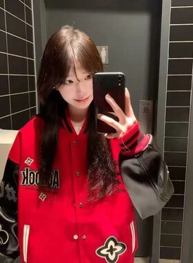 美式高街字母棒球夹克情侣秋冬女