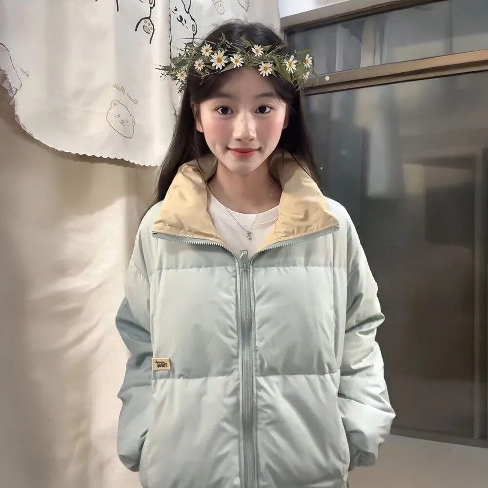 现货韩系浅蓝加厚保暖棉服女冬季