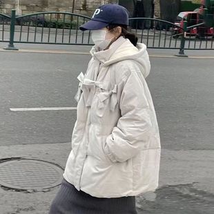 现货蝴蝶结加厚设计连帽棉衣棉服冬季 学院宽松面包棉袄女 学生新款