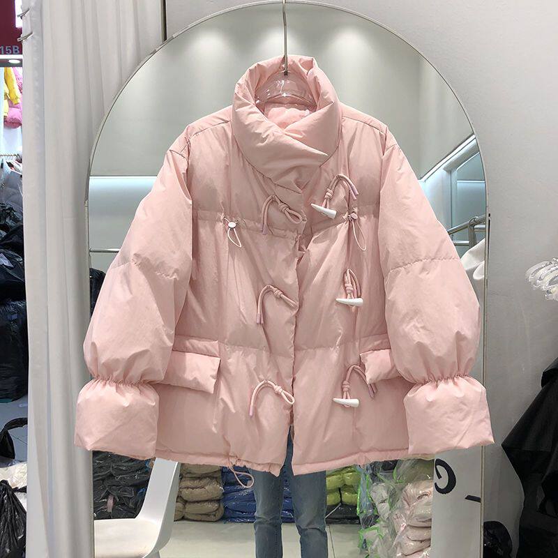 韩系牛角扣短款面包服女外套新款