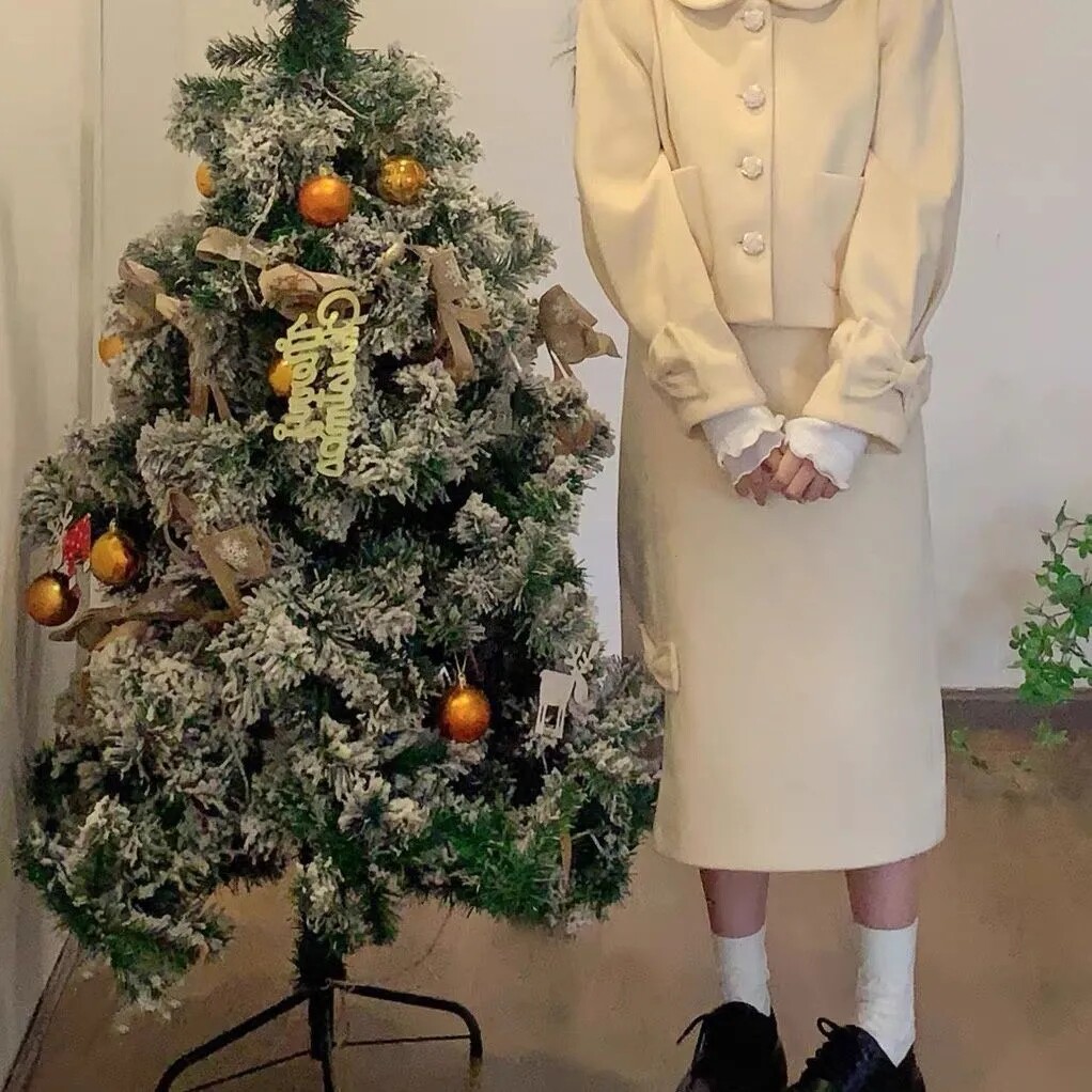 温柔奶甜富家千金套装裙女秋冬款减龄小个子甜美可爱半身裙两件套