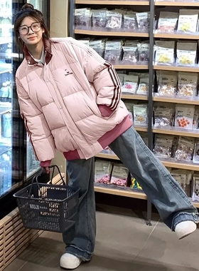 学院风新款冬季羽绒棉服女小个子条纹加棉加厚棉衣学生面包服外套