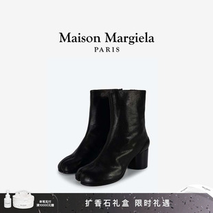Maison Margiela马吉拉Tabi羊皮革黑色通勤高跟靴子女分趾鞋6cm