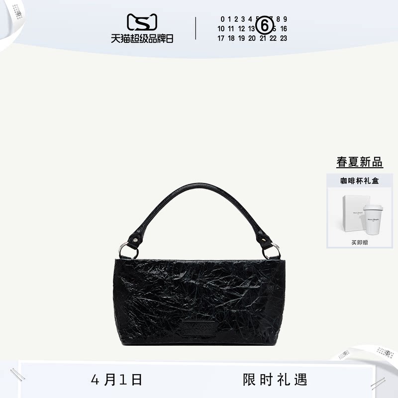 [春夏新品]MM6数字logo徽标黑色日常单肩包腋下包手提包女包