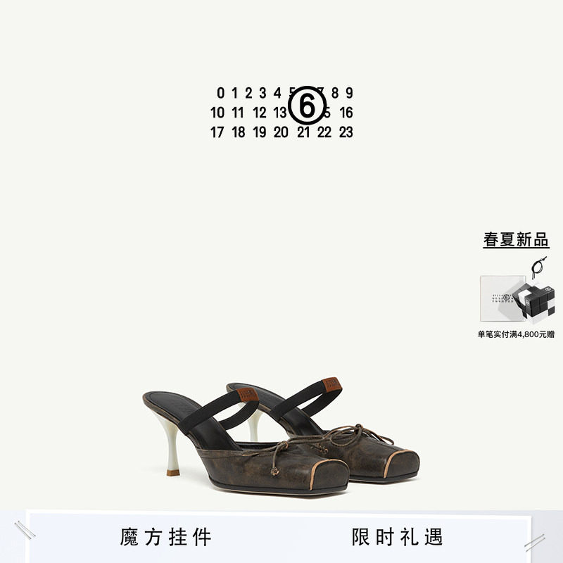 [春夏新品]MM6日常通勤休闲尖跟方头一字带芭蕾鞋高跟鞋女凉鞋