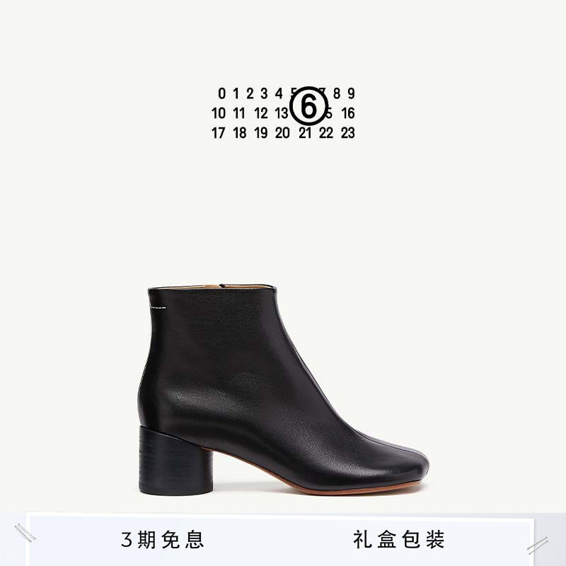 MM6女士羊皮粗跟中筒靴