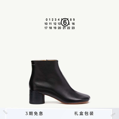 MM6女士羊皮粗跟中筒靴