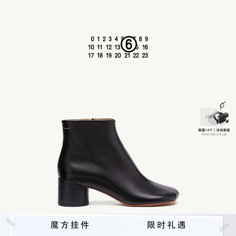 MM6女士羊皮粗跟中筒靴