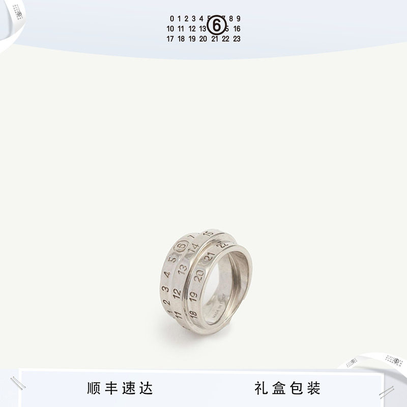 MM6三重数字Logo标志环形做旧戒指指环情侣对戒首饰