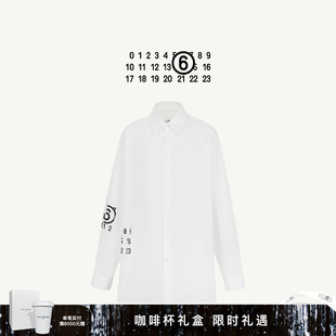 MM6 简约衬衣 spiga纯棉数字LOGO印花翻领白色衬衫