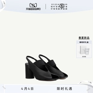 单鞋 春夏新品 MM6数字logo一字带休闲露趾黑色高跟凉鞋 女 皮鞋