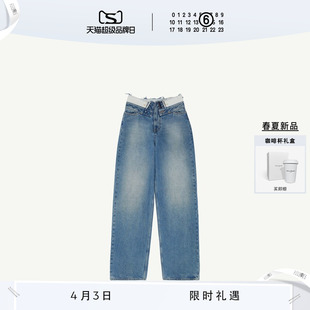 弯刀裤 春夏新品 MM6高腰设计感宽松直筒做旧休闲牛仔裤 子 长裤