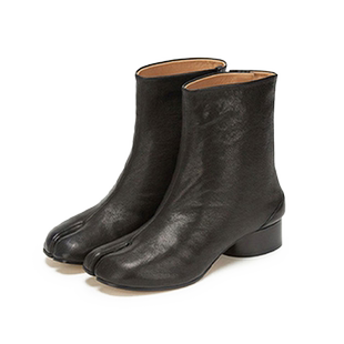 Maison Margiela马吉拉黑色Tabi分趾羊皮革中筒靴子3cm通勤皮鞋