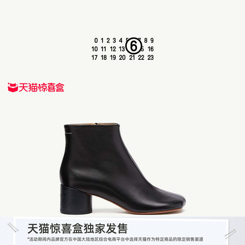 [即刻选购]MM6女羊皮粗跟中筒靴