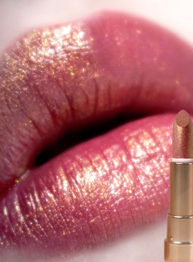 金属质感鎏金珠光火龙果紫色口红微闪唇膏滋润闪亮带细闪人鱼姬