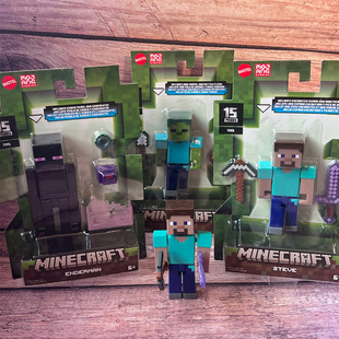 正版美泰我的世界周边史蒂夫积木人仔可动人偶附魔钻石剑武器玩具