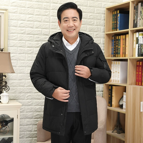 Мужской пуховик, длинная куртка, для среднего возраста, увеличенная толщина, 40 лет, средней длины