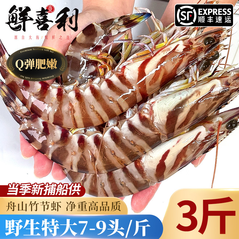 大舟山九节虾基围虾海鲜黑虎虾鲜活超大竹节虾水产速冻斑节虾海虾