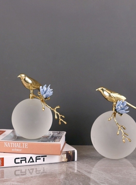 2024龙年新款黄铜鸟摆件北欧轻奢水晶球酒柜现代轻奢玄关软装饰品