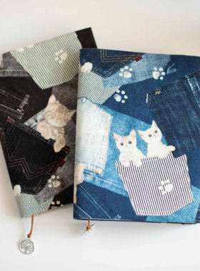 一叶 口袋猫 手帐余白hobo/a5/a6/b5书衣手工手账布艺书衣定制