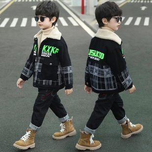 儿童装男童加绒牛仔外套2025年新款男孩秋冬款中大童秋冬装加厚潮