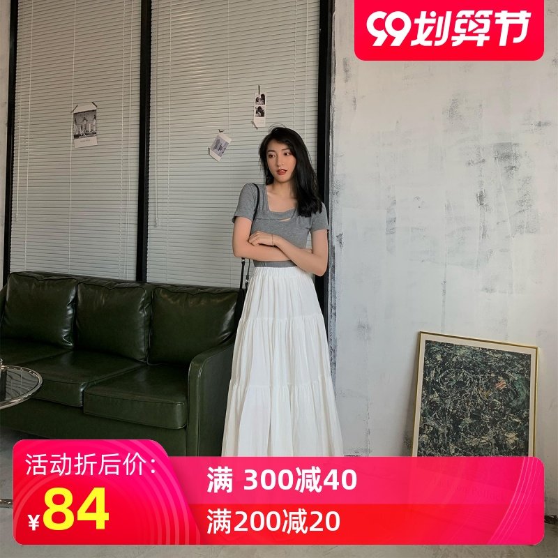 白色百褶裙高腰a字裙显瘦垂坠感半身裙中长款女2020夏季新款裙子