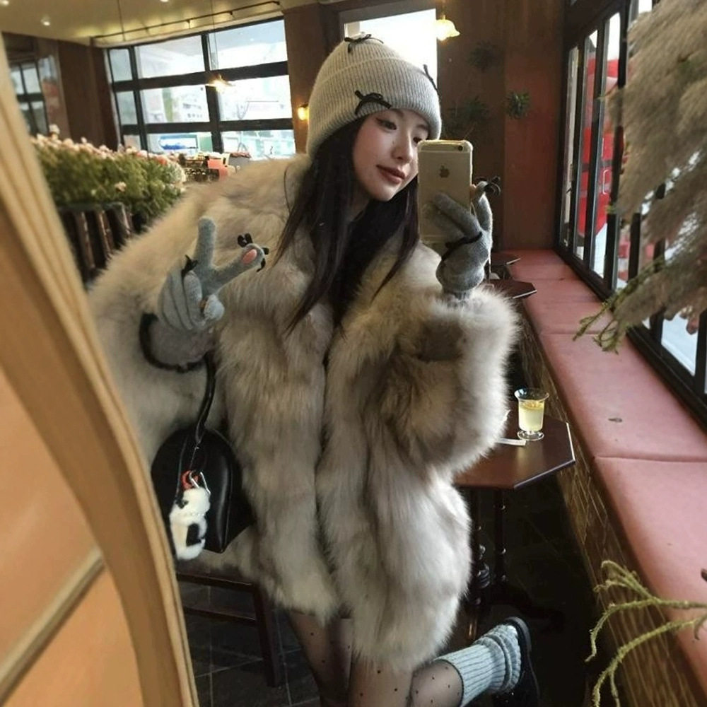 冬新款狐狸毛环保皮草外套女中长款宽松加厚皮毛一体新款毛绒上衣