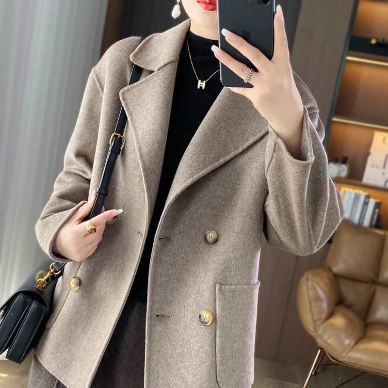 反季大衣毛呢女短款秋冬小个子宽松外搭西装领双面羊毛呢外套清仓