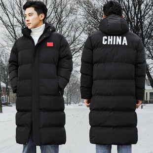 体育生冬训大衣男长款过膝运动羽绒棉服训练中国加厚袄儿童国家队
