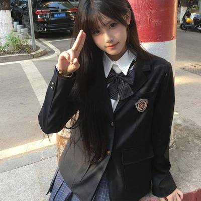 JK风西装制服女学院风两粒扣灰色黑色绀西服外套日系校供感三粒扣