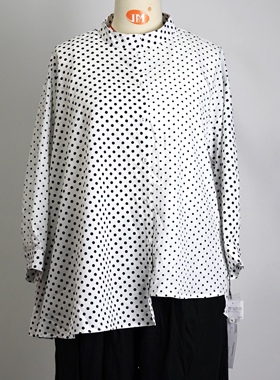 JCC STUDIO日系优雅波点丝滑小众设计拼接不对称长袖衬衫