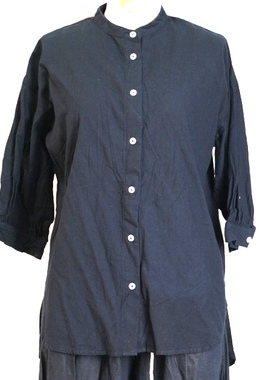 JCC STUDIO日系立领全棉中袖纯色气质衬衫女气质简约上衣