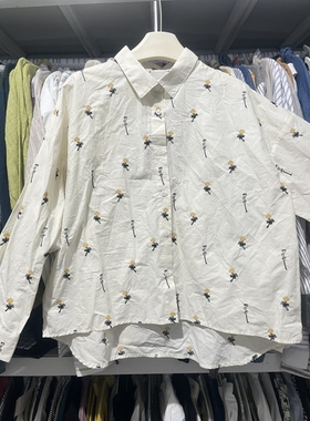 JCC studio 日单刺绣全棉翻领长袖衬衫胸围118衣长59-67