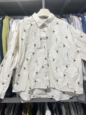 JCC studio 日单刺绣全棉翻领长袖衬衫胸围118衣长59-67