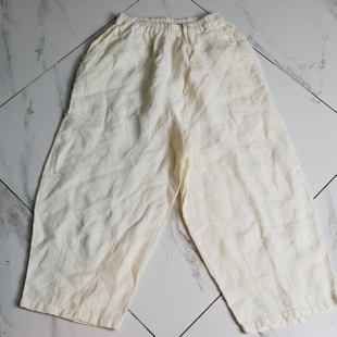 W66 休闲裤 108L92 studio日系全亚麻系带松紧腰萝卜裤 JCC