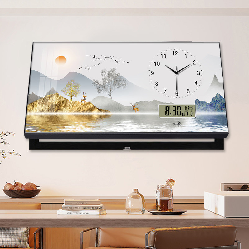 大尺寸电表箱装饰画带钟表配弱电箱电闸盒遮挡挂钟客厅挂画万年历