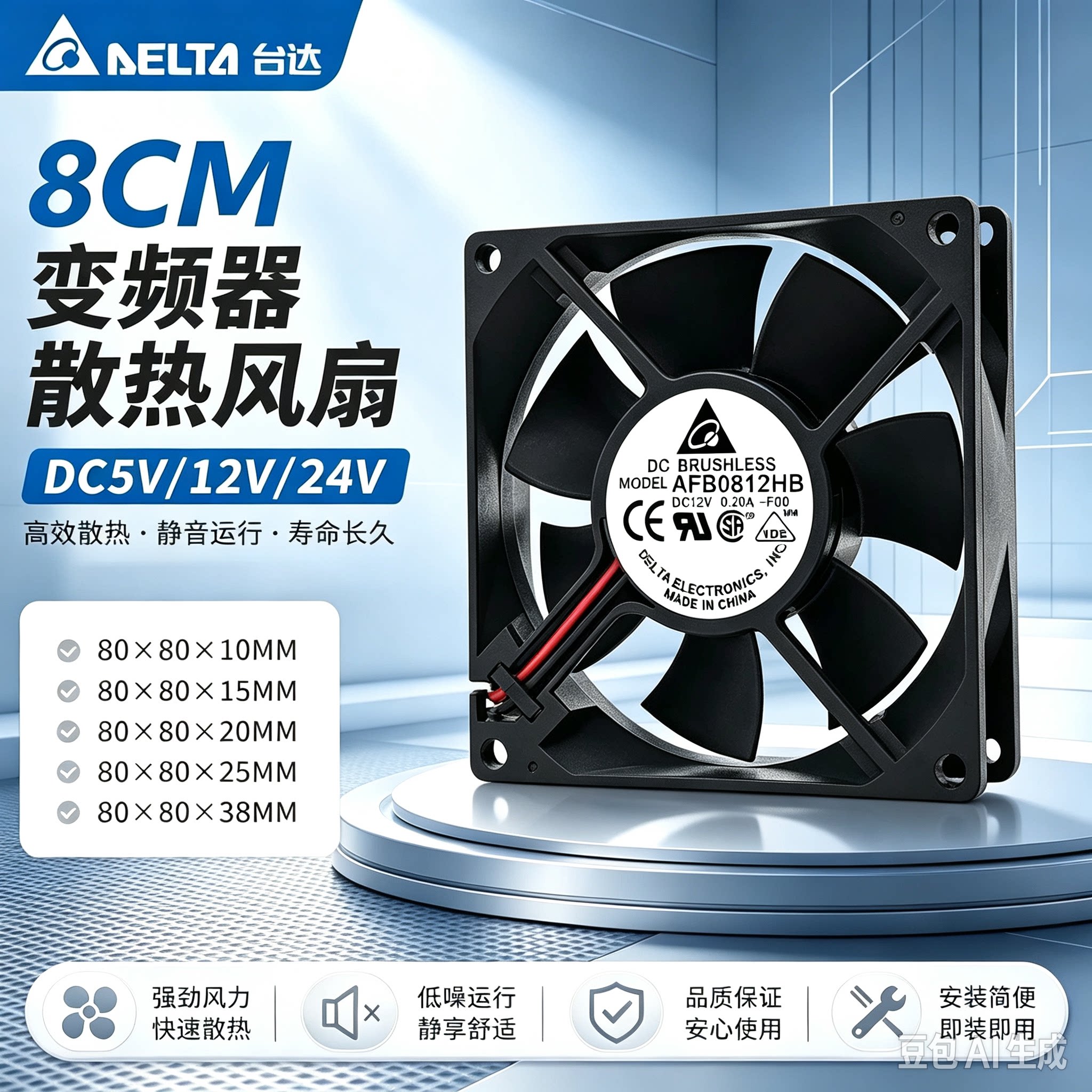 台达8CM/厘米12V/24V静音大风量工业变频器散热风扇80108015 8025