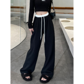 黑色运动裤 高个子垂感阔腿裤 女春秋季 宽松休闲卫裤 子 2025新款 美式