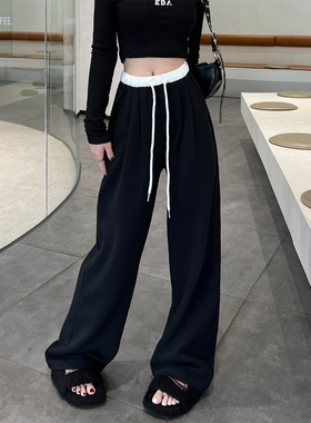 美式黑色运动裤女春秋季2025新款宽松休闲卫裤高个子垂感阔腿裤子