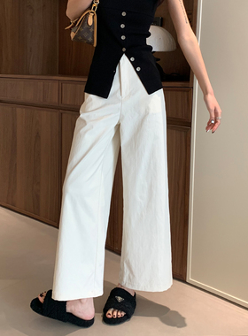 白色九分阔腿裤子女春夏新款宽松慵懒松弛感休闲直筒裤高腰工装裤