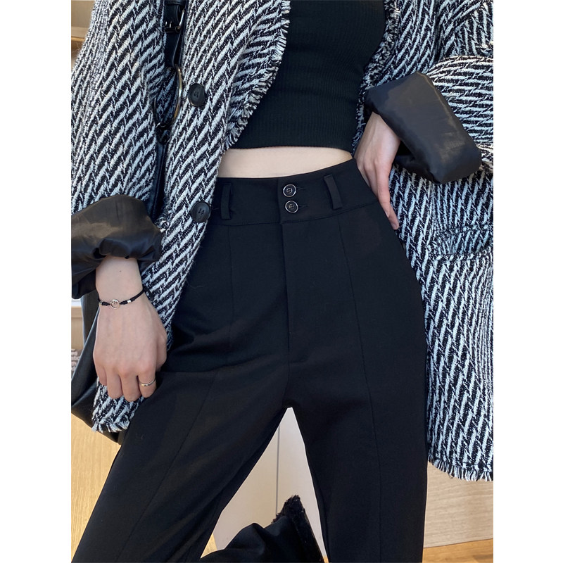开叉女春秋新款开衩休闲长裤黑色辣妹微喇