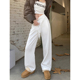 白色运动阔腿裤 小个子宽松束脚休闲直筒裤 女秋冬加绒卫裤 2023新款