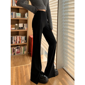阔腿裤 开叉黑色裤 休闲直筒垂感微喇西装 春秋高腰窄版 子女2024新款